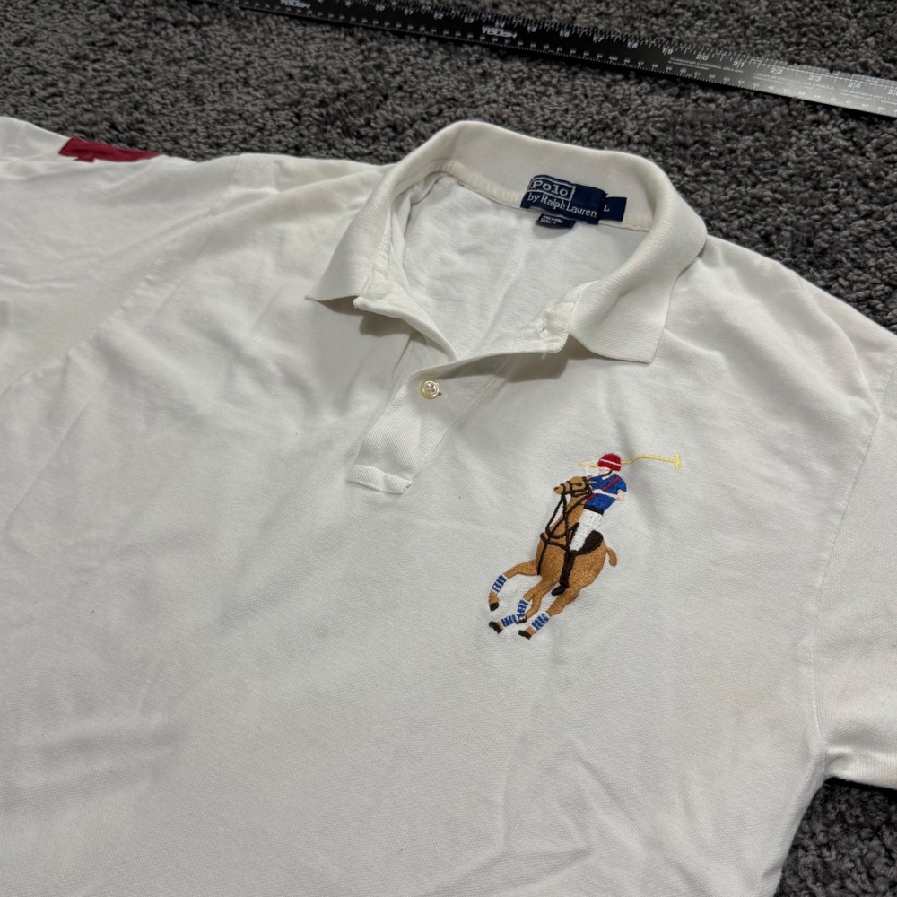 Classic Polo Ralph Lauren Polo Shirt Mens White Good Big Pony Logo L